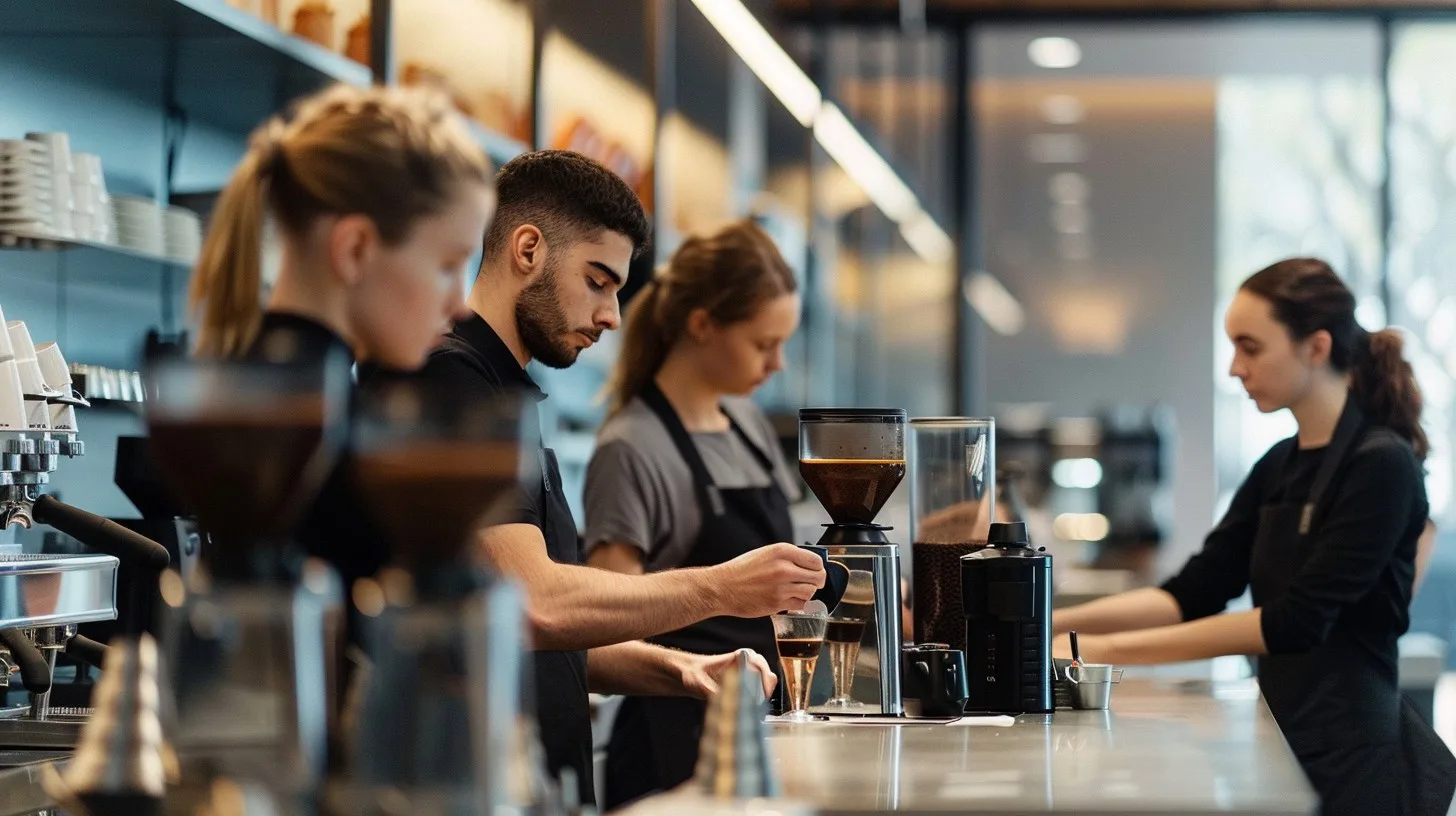Estación de café con baristas atendiendo invitados en un evento en Bogotá