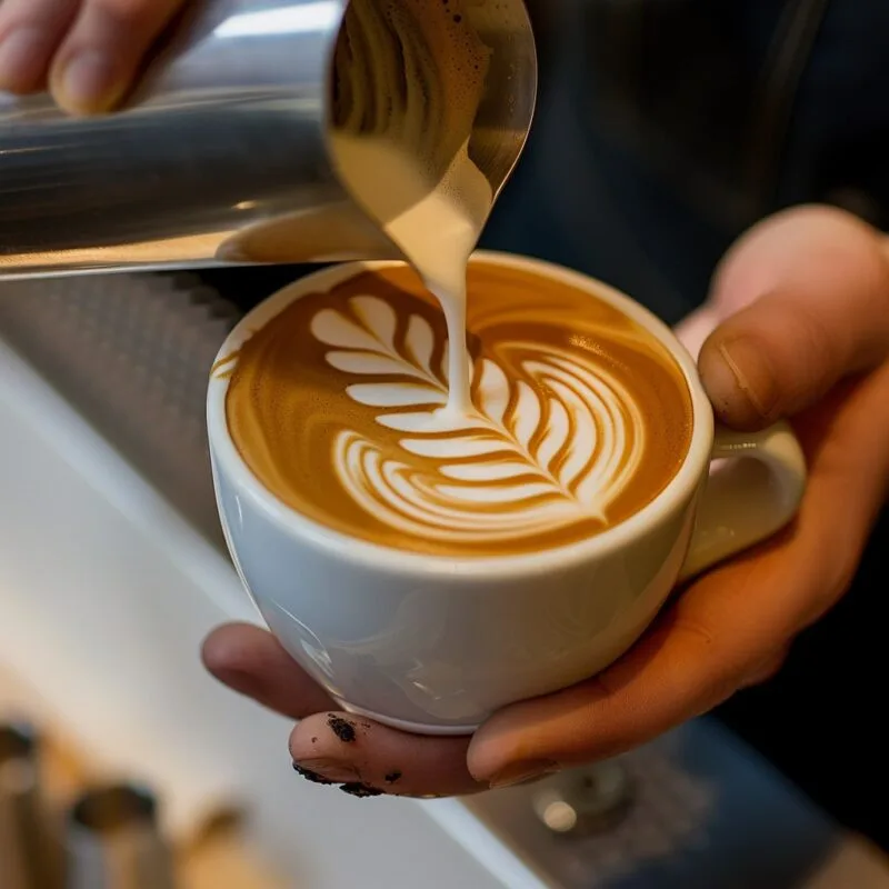 Arte latte en detalle sobre la espuma del café